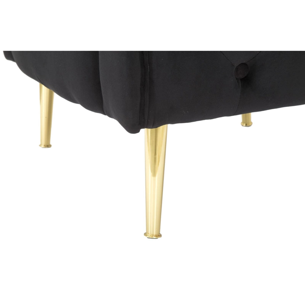 Poltrona Bucarest in velluto nero con braccioli capitonne e gambe oro 76x74x71 cm