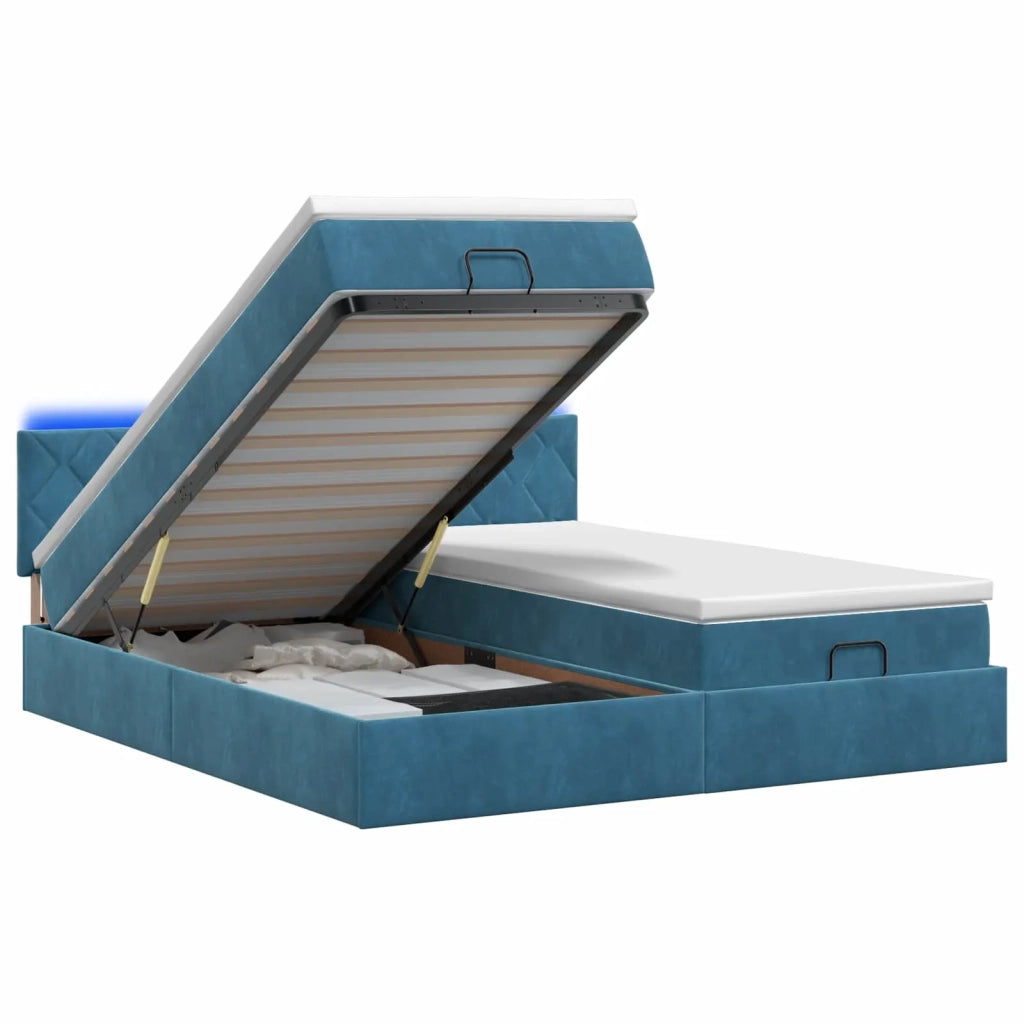 Letto Ottomano con Materasso e LED Blu scuro 200 x 200 cm 3457360