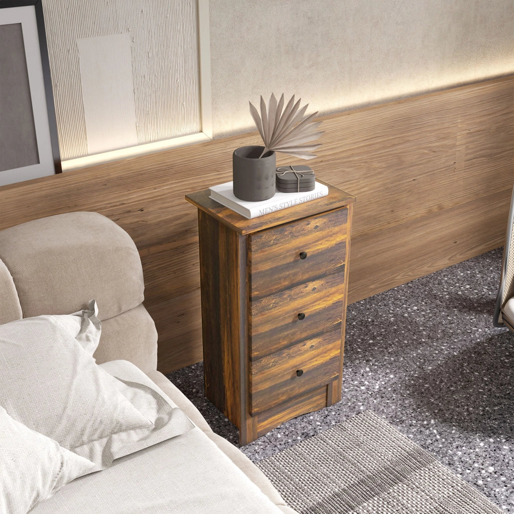 Comodino 3 Cassetti ¨C Xylo ¨C Legno Marrone Rustico 40x30x74 cm