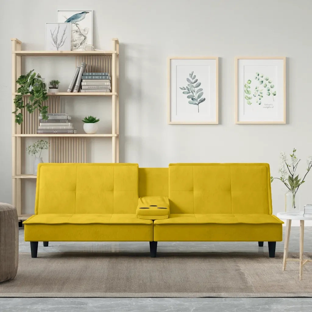 Divano letto | Sof¨¤ letto | Letto singolo con Portabicchieri in Velluto Giallo