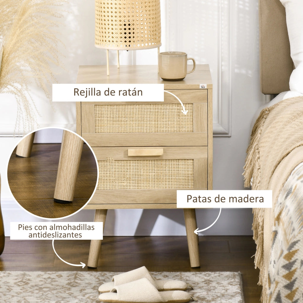Comodino con 2 cassetti e gambe in legno ¨C Minimal ¨C 40x40x56 cm naturale