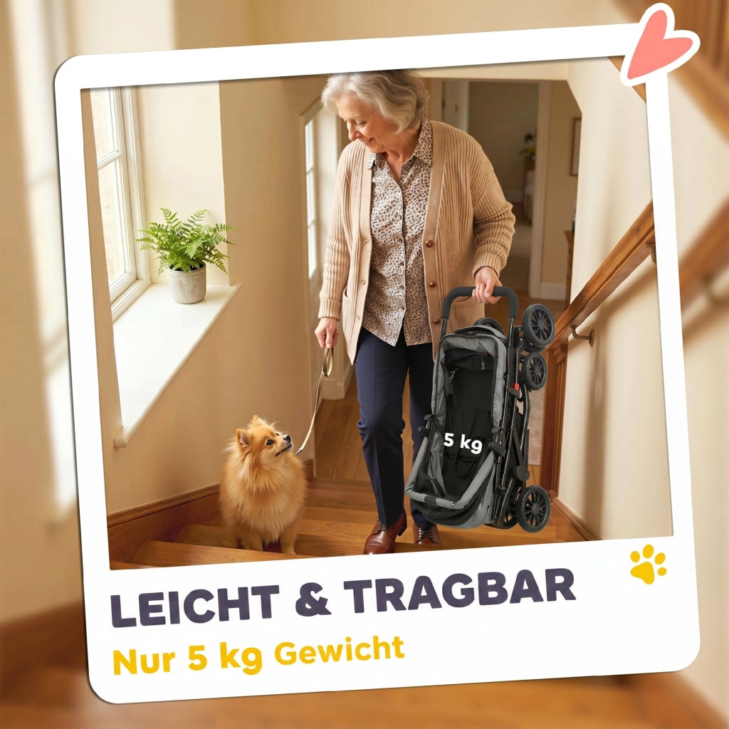 Carrello per Cani Piegevole ¨C Minimal ¨C Grigio con Cuscini