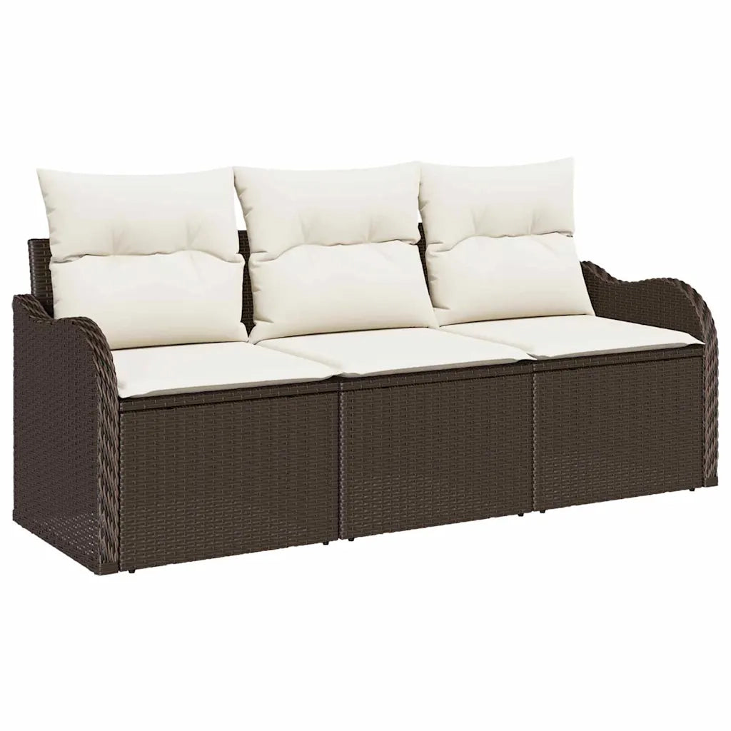 Set Divano da Giardino con cuscino 3 pcs Marrone polyrattan 3345558