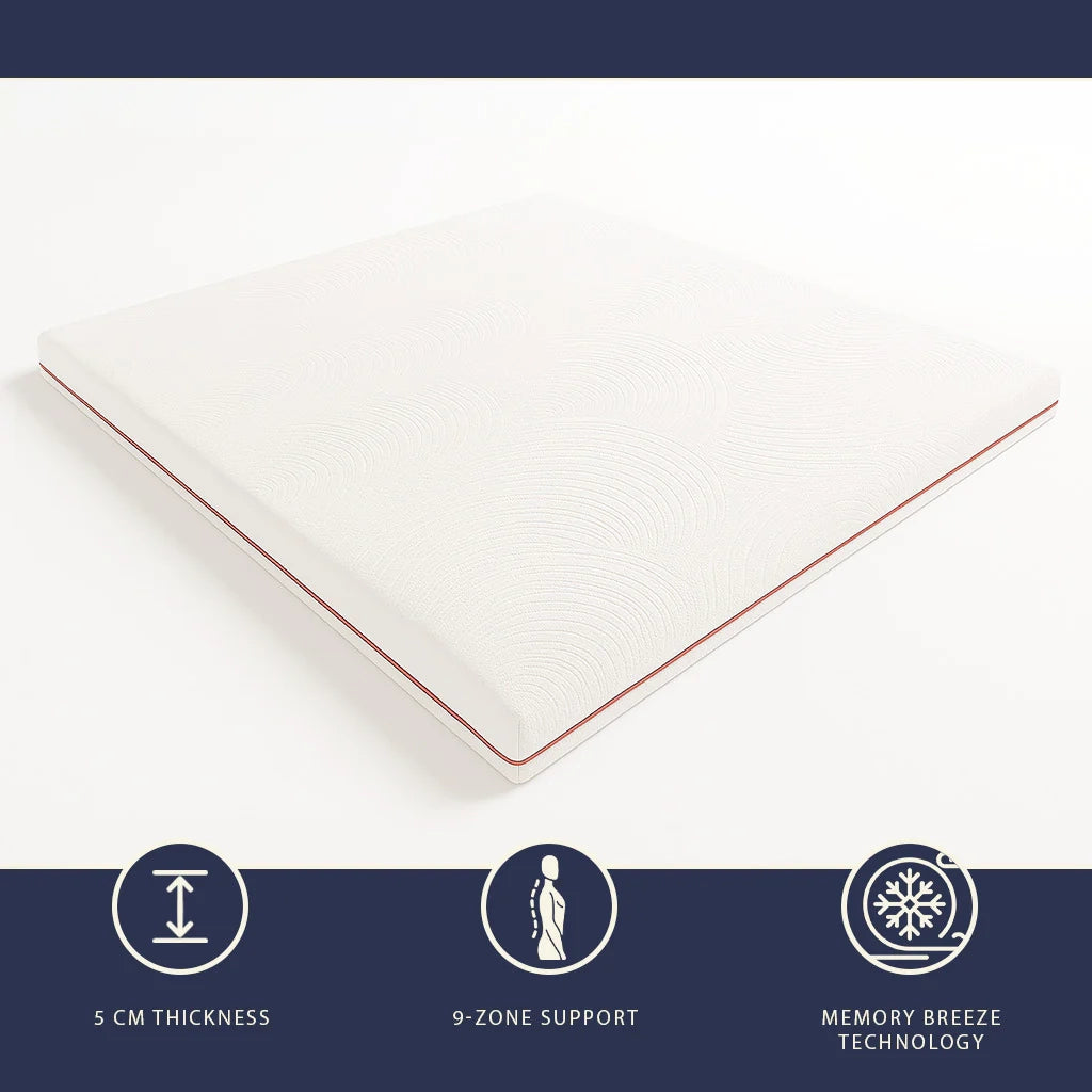 Topper 140 x 200 in Memory Foam a 9 Zone Differenziate | Alto 5 cm | Tessuto Pure Anallergico e Sfoderabile | Correttore Materasso Prodotto in Italia