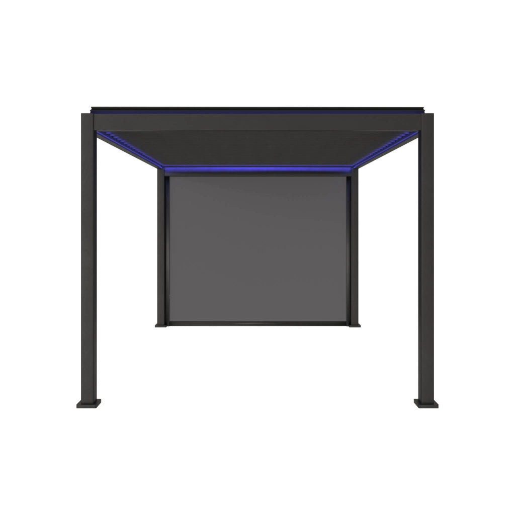 Pergola bioclimatica 3x4m motorizzata in alluminio led + 1 tenda 3m,