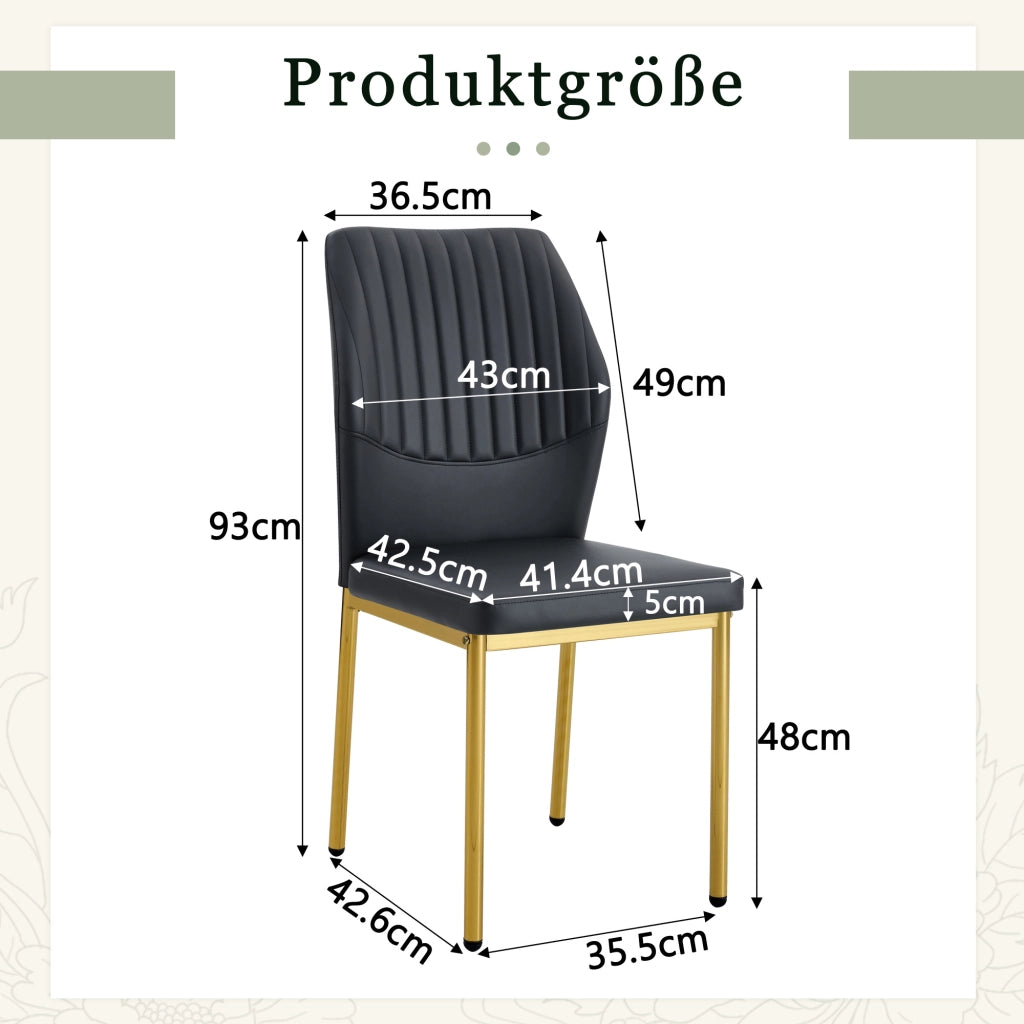 Set 4 Sedie da Pranzo ¨C MINIMAL ¨C PU Nero, Gambe Oro in Metallo