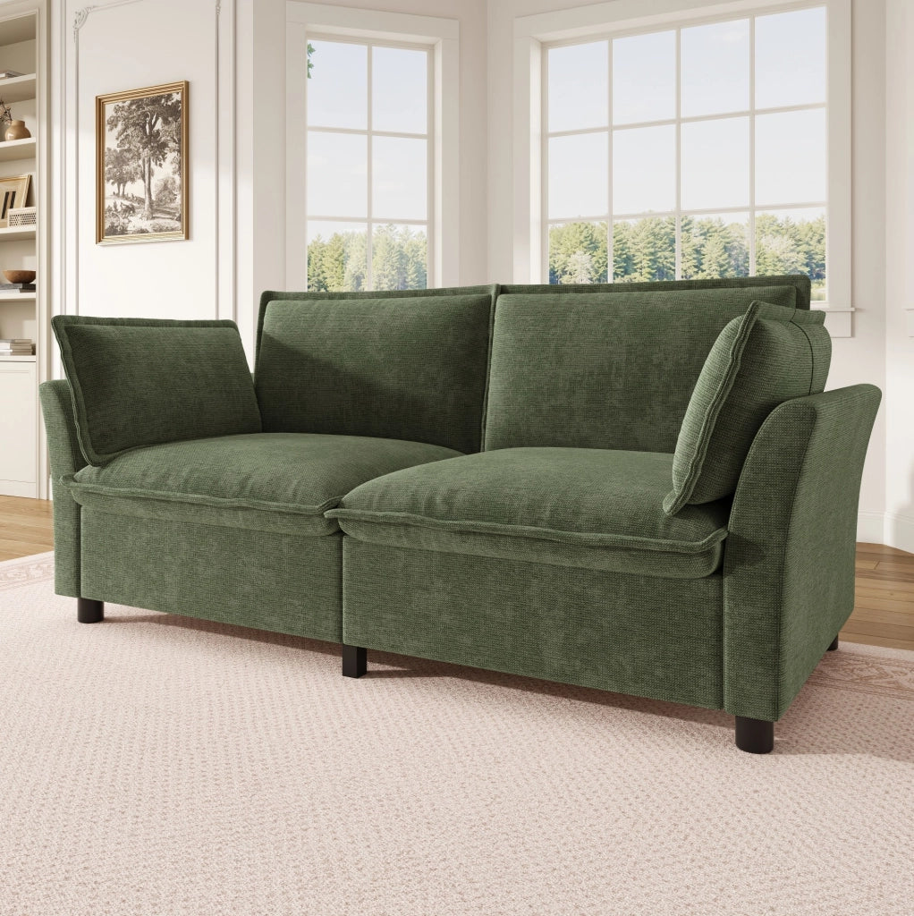 Divano 2 posti modulare 155 x 81 x 87 cm in chenille verde con 2 cuscini