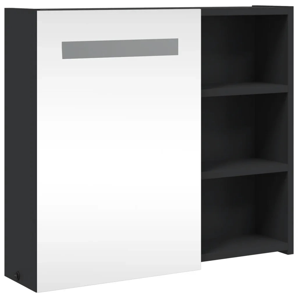 Armadietto Bagno con Specchio e LED Nero 60x13x52 cm 357971