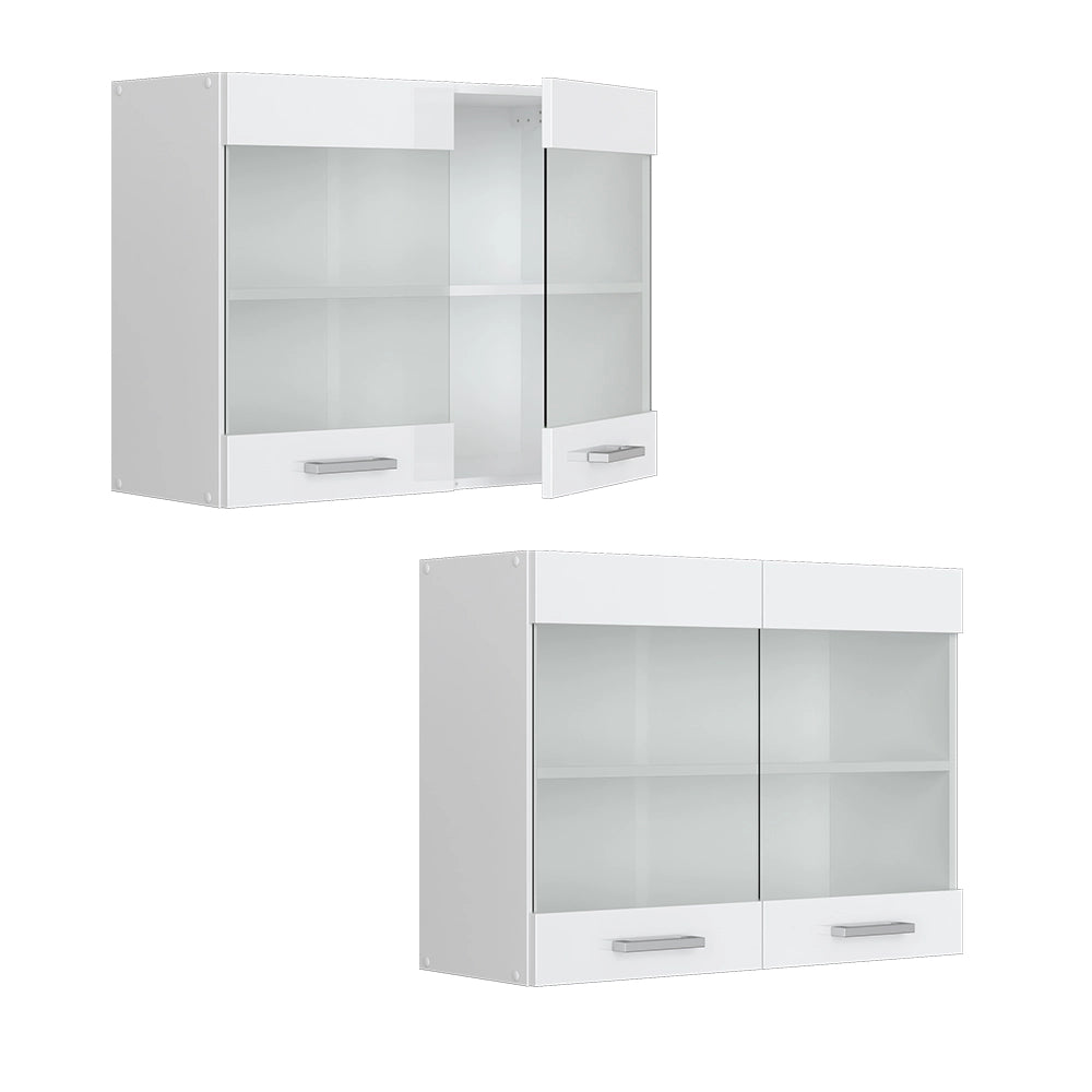 Mobile da cucina in vetro R-Line Bianco lucido/Bianco 80 cm Vicco