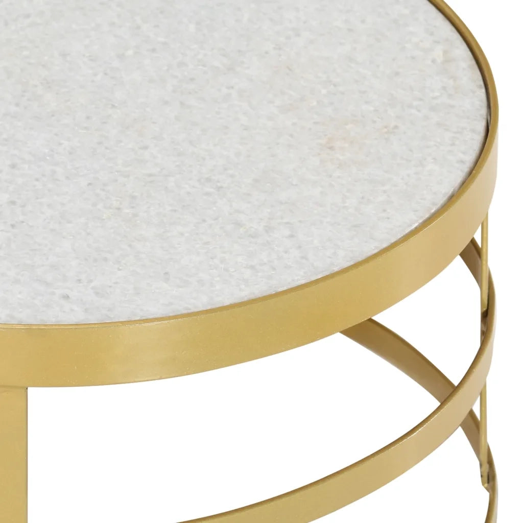Set Tavolini da Salotto 2 pz Marmo Ottone e Bianco 285911