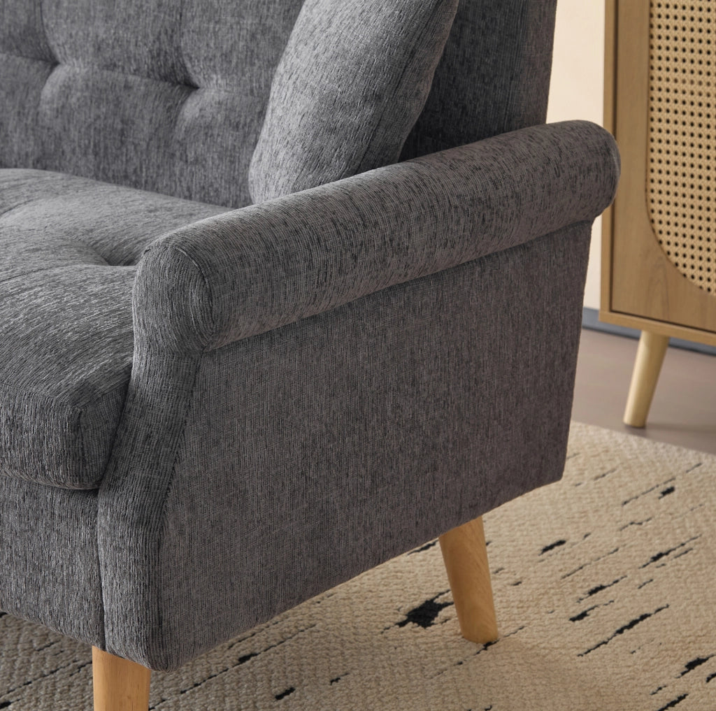 Divano a 2 posti in chenille grigio 162x74x77 cm con cuscini