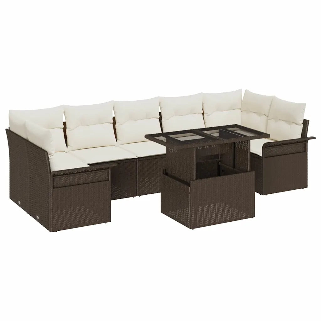 Set Divano da Giardino con cuscino 8 pcs Marrone polyrattan