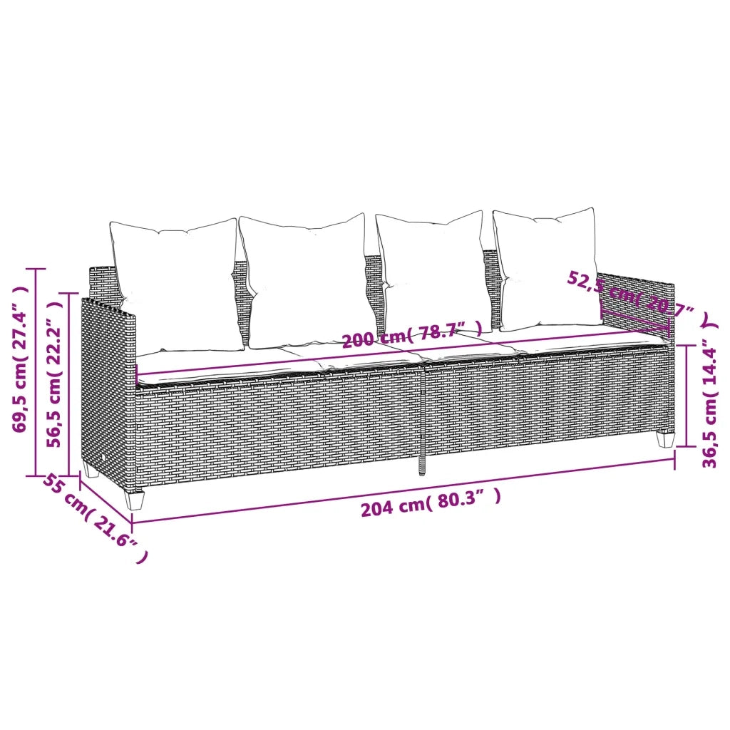 Lettino Prendisole con Cuscini Grigio Chiaro in Polyrattan 368349