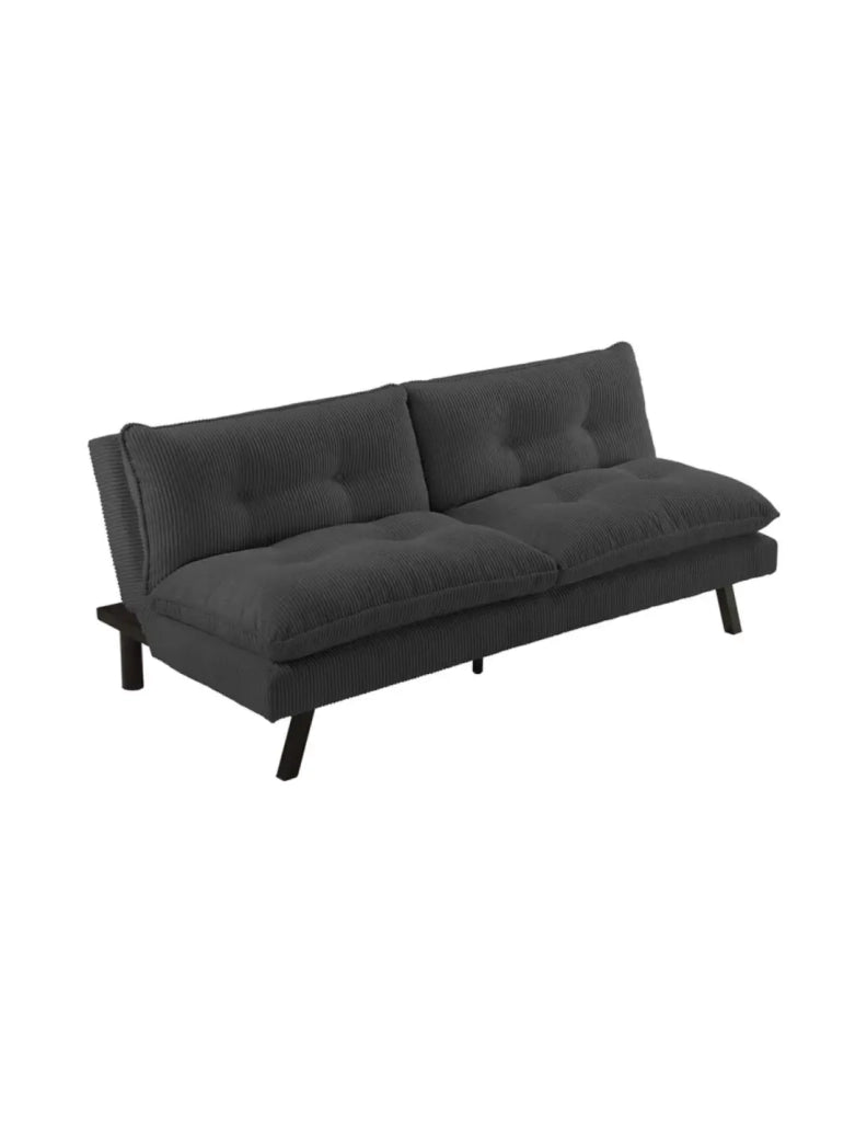 Divano letto AZENA 3 posti in tessuto a coste – Grigio scuro e nero – 190 x 80 x 90 cm