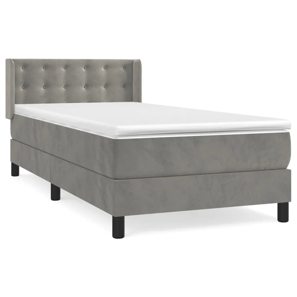 Giroletto a Molle con Materasso Grigio Chiaro 90x200 cm Velluto