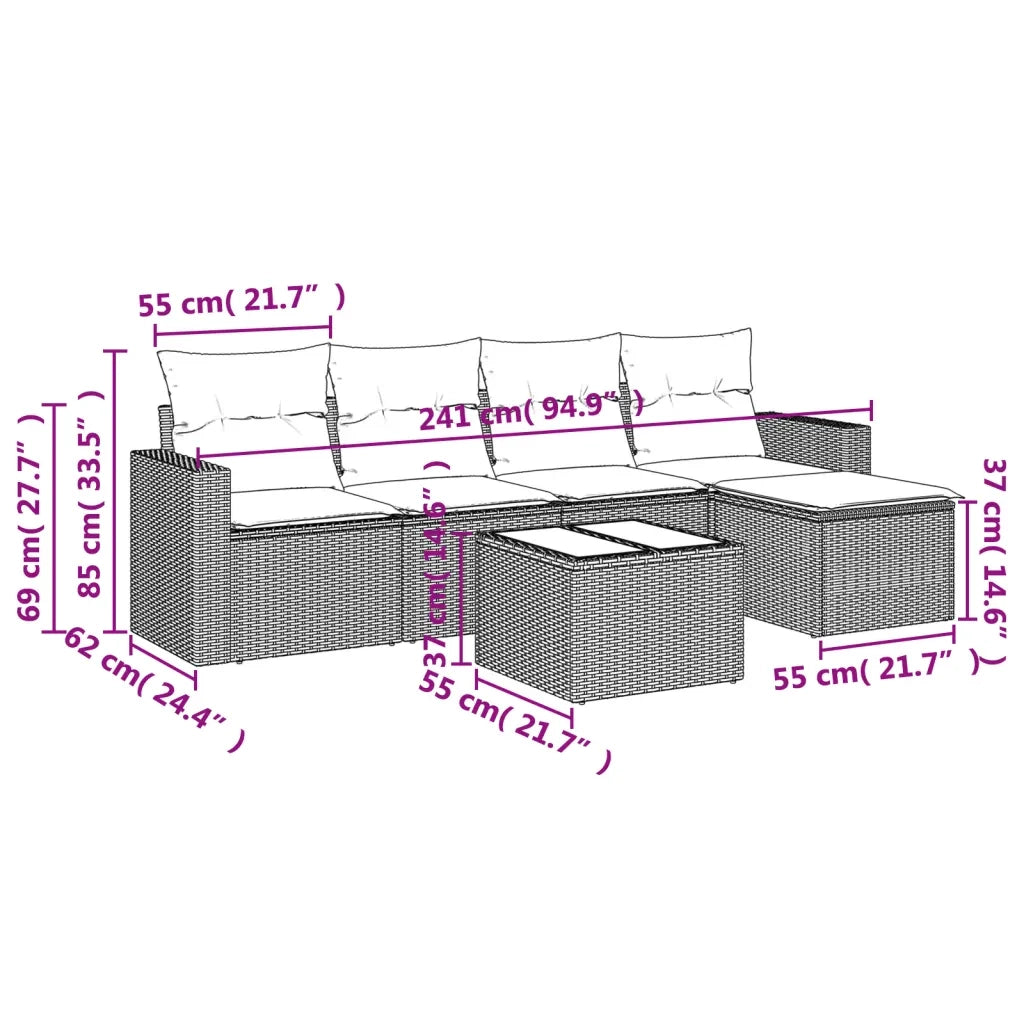 Set Divano da Giardino 6pz con Cuscini Grigio Chiaro Polyrattan 3218892