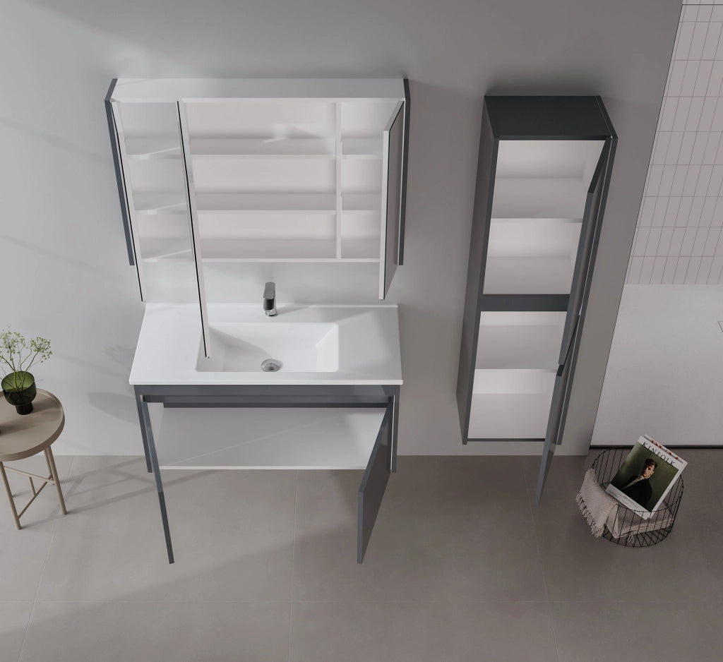 Set mobile lavabo con specchio (2 pezzi) "Arno 100" - 100 x 45 x 52 cm - Grigio