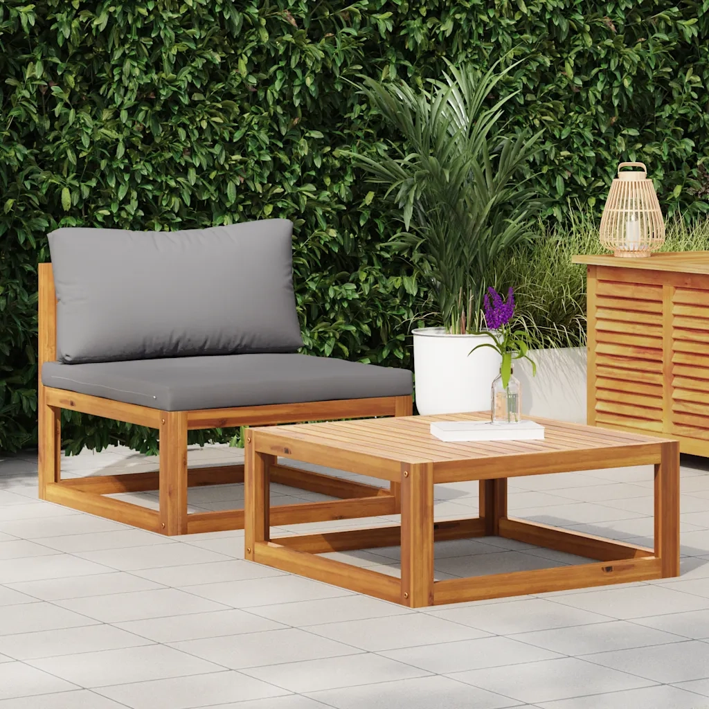 Set Divani da Giardino 2 pz con Cuscini in Massello di Acacia