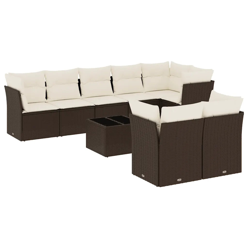 Set Divani da Giardino 9pz con Cuscini Marrone in Polyrattan 3217923