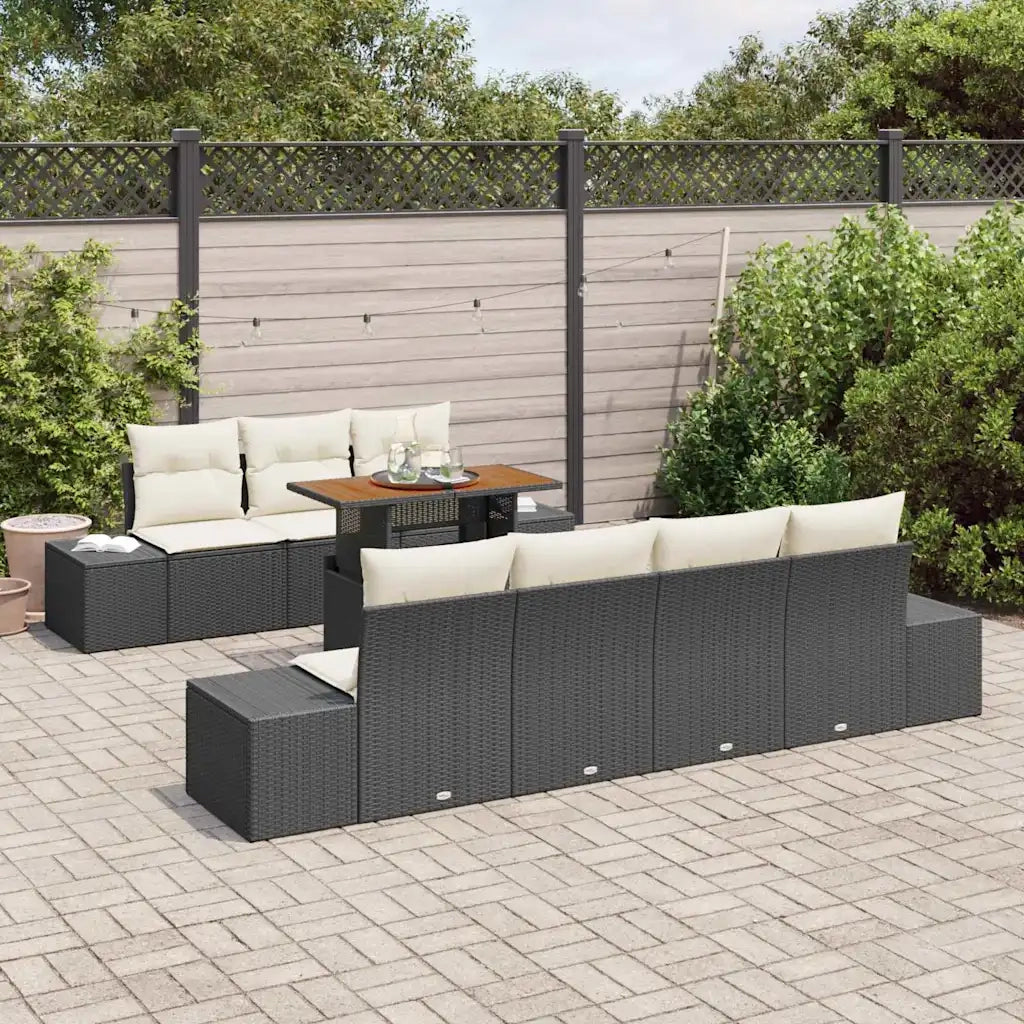 Set da Pranzo per Giardino con cuscino 8 pcs Nero e Crema 3349921