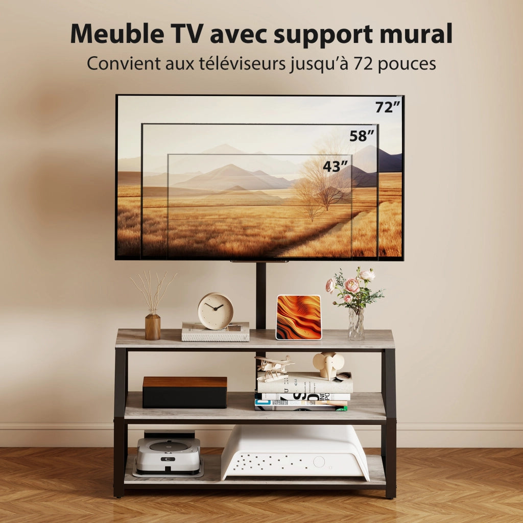 Mobile TV per TV fino a 72 pollici con 2 ripiani aperti ¨C zephmum ¨C 110x43x150 cm grigio