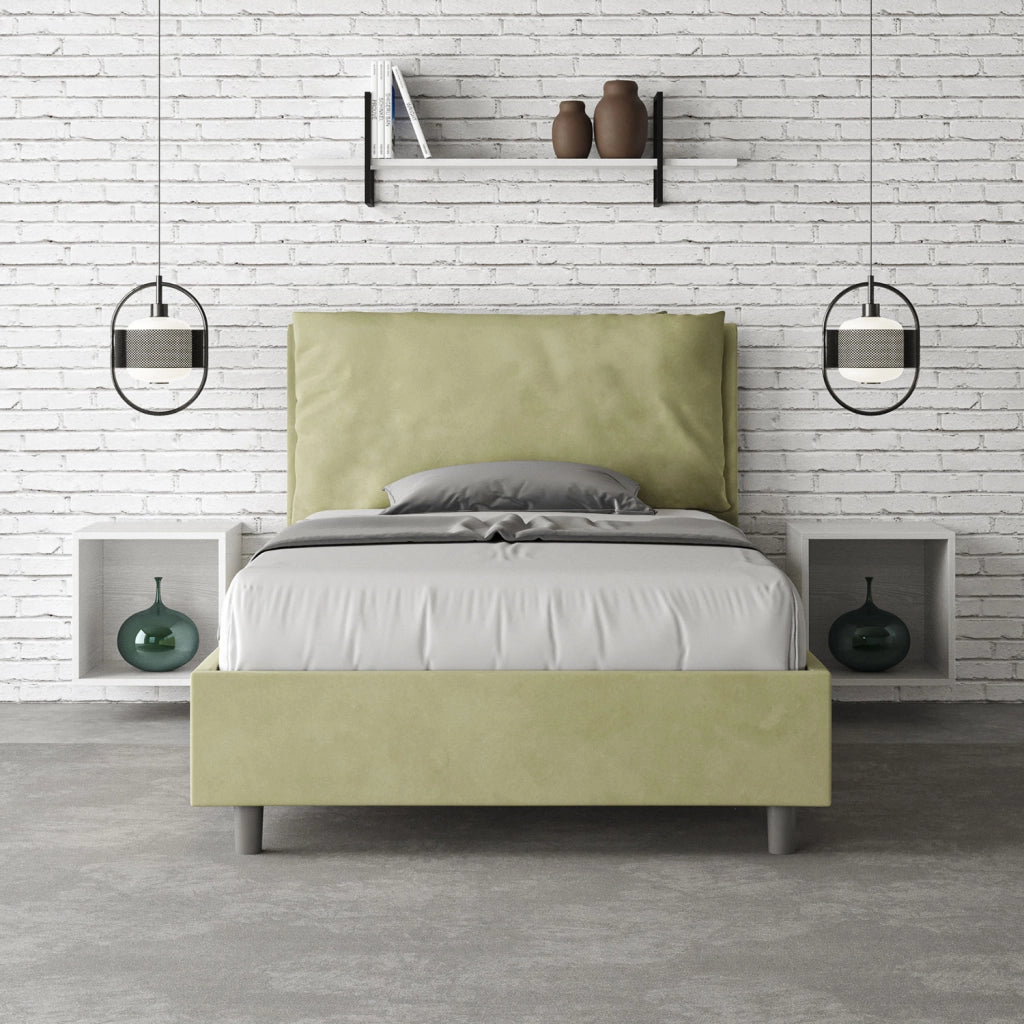 BS COM Letto una piazza e mezza contenitore imbottito 120x200 microfibra tè verde