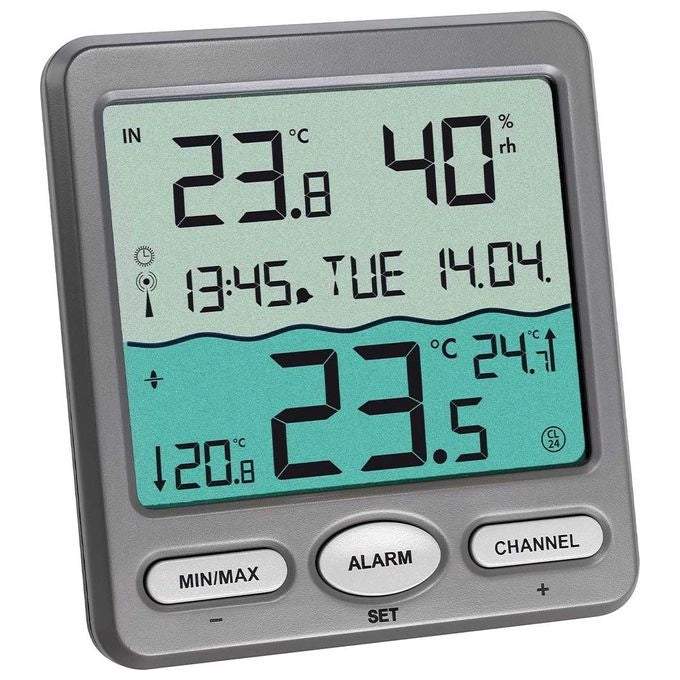 TFA 30.3056.10 Venice Termometro per Piscina Wireless con Sonda Solare -40 a +60 °C Umidita' e Temperatura Interna colore Antracite