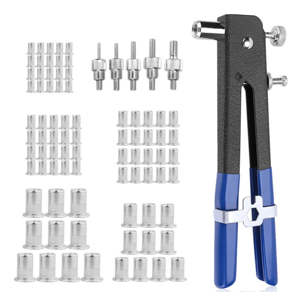 KIT 86 PZ RIVETTATRICE PER INSERTI RIVETTI FILETTATI FILETTI M3 M4 M5 M6 M8