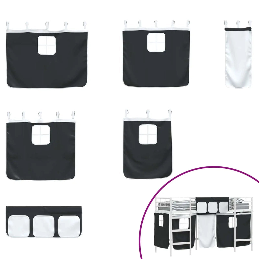 Struttura del Letto Loft per Bambini con Tendine-Giroletto per bambini Bianco e Nero 117516
