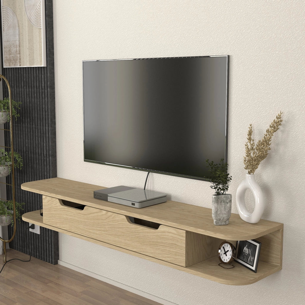 Mobile Porta TV Karjali da Parete con Anta a Ribalta 150 x 30 x 19 cm - Effetto Rovere [en.casa]