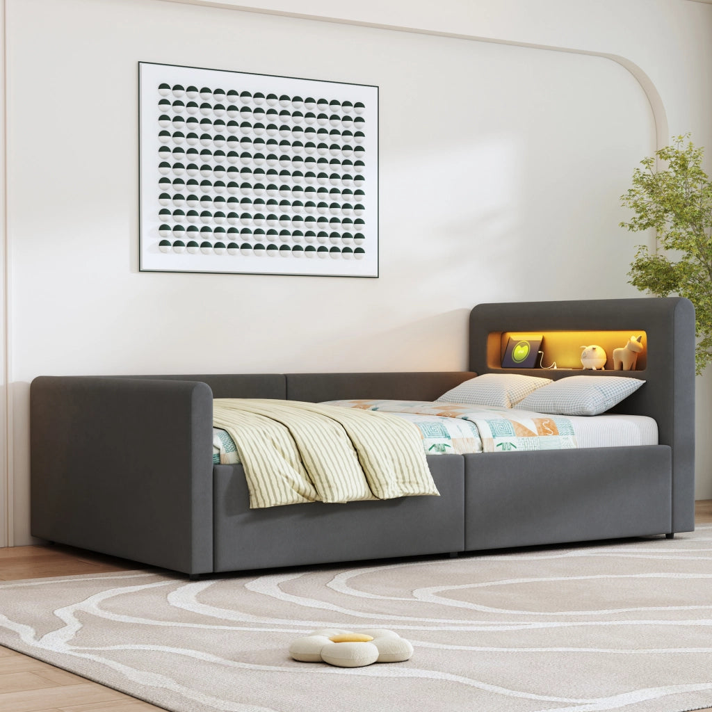 letto imbottito velluto grigio scuro 90 x 200 cm