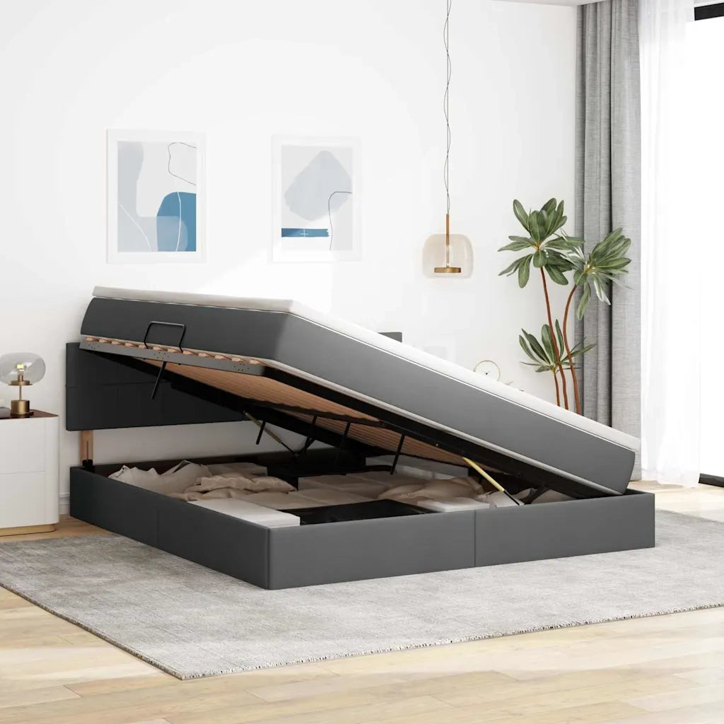 Letto con contenitore e materasso Grigio scuro 160 x 200 cm