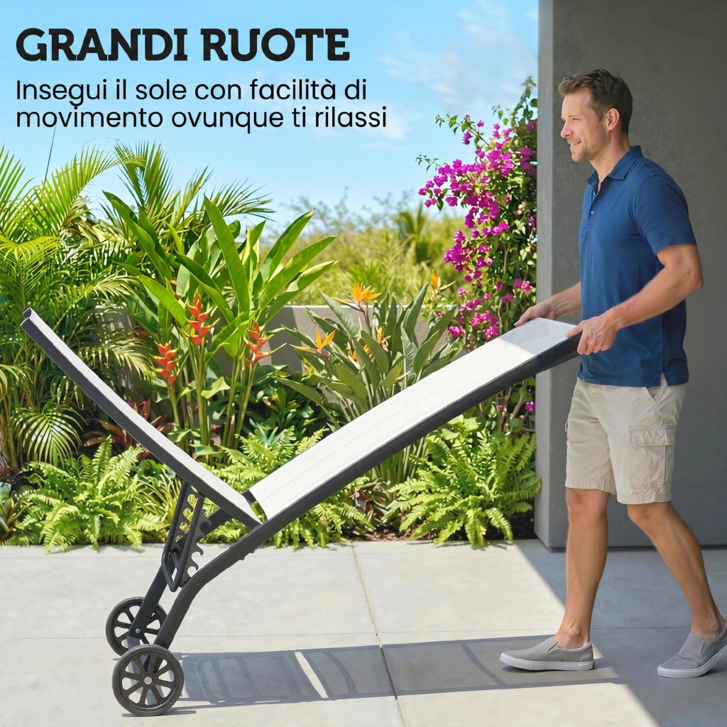 Set 2 Lettini Prendisole Reclinabili ¨C Xylo ¨C Alluminio Tessuto Traspirante Crema 66x165x102 cm