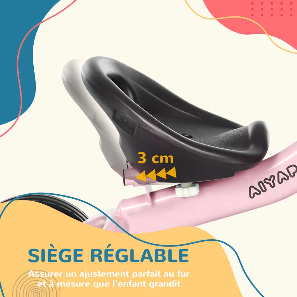 Triciclo Bambini con Sonnette e Panier Selle Regolabile con Dossier ¨C Zephmum ¨C Rosa
