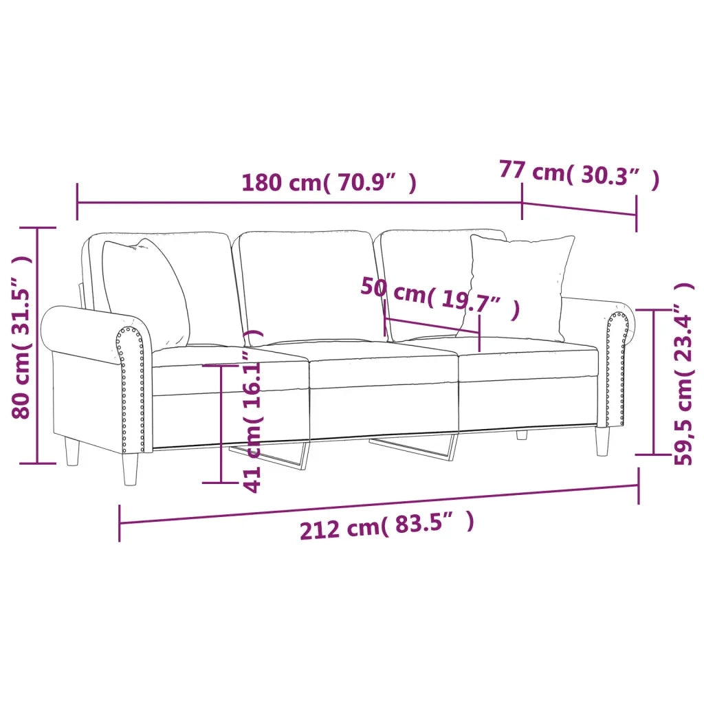 Divano a 3 Posti con Cuscini Grigio Chiaro 180 cm in Velluto 3200955