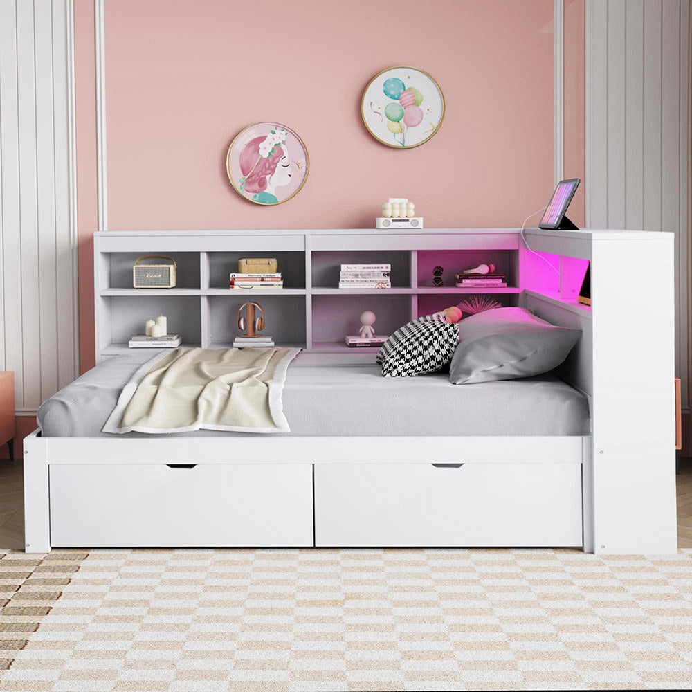 Divano letto massello 90x200cm - Xylo - bianco, porte USB, scomparti