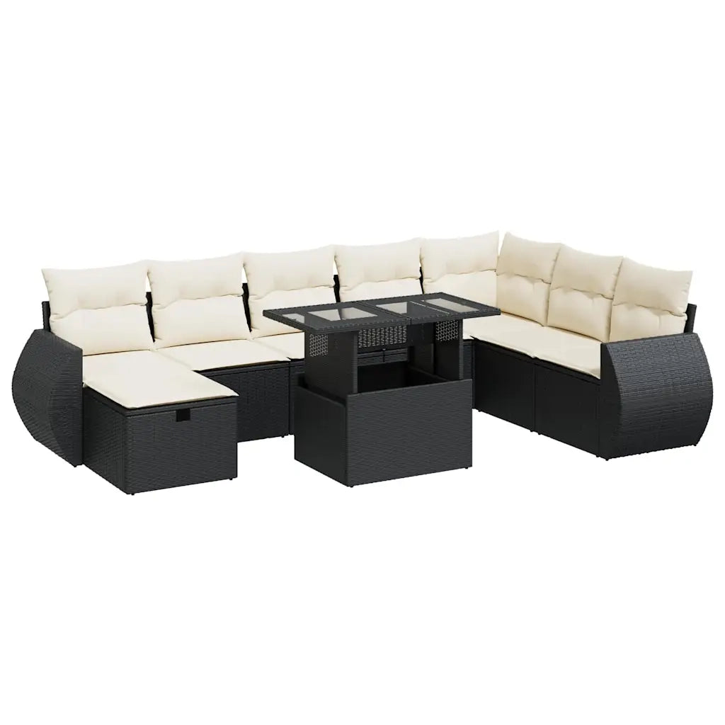 Set Divani da Giardino 9 pz con Cuscini Nero in Polyrattan 3327916