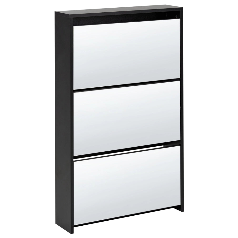 Scarpiera 3 scomparti con telaio in MDF e specchi nero design moderno