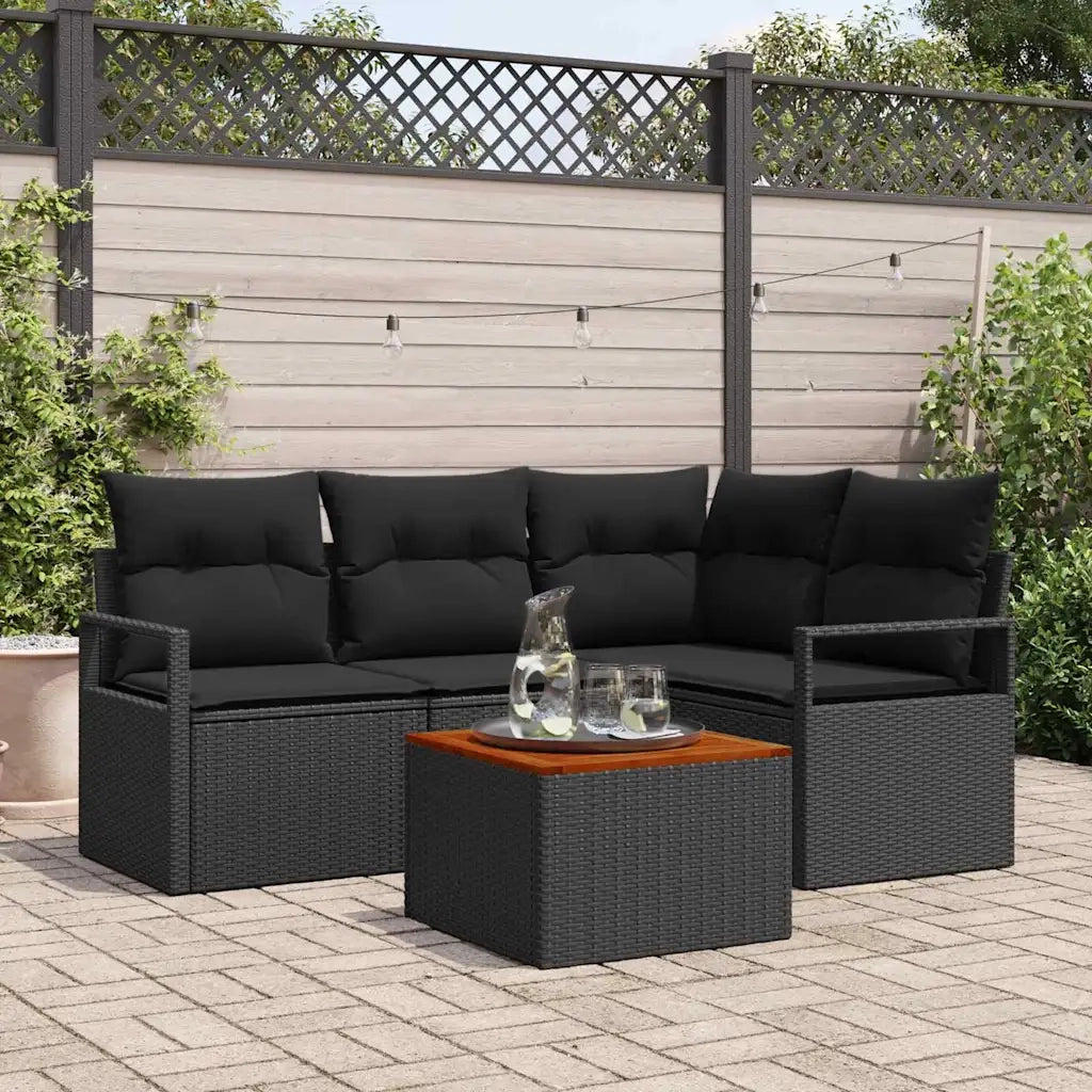 Set Divano da Giardino con cuscino 5 pcs Nero polyrattan 3347702