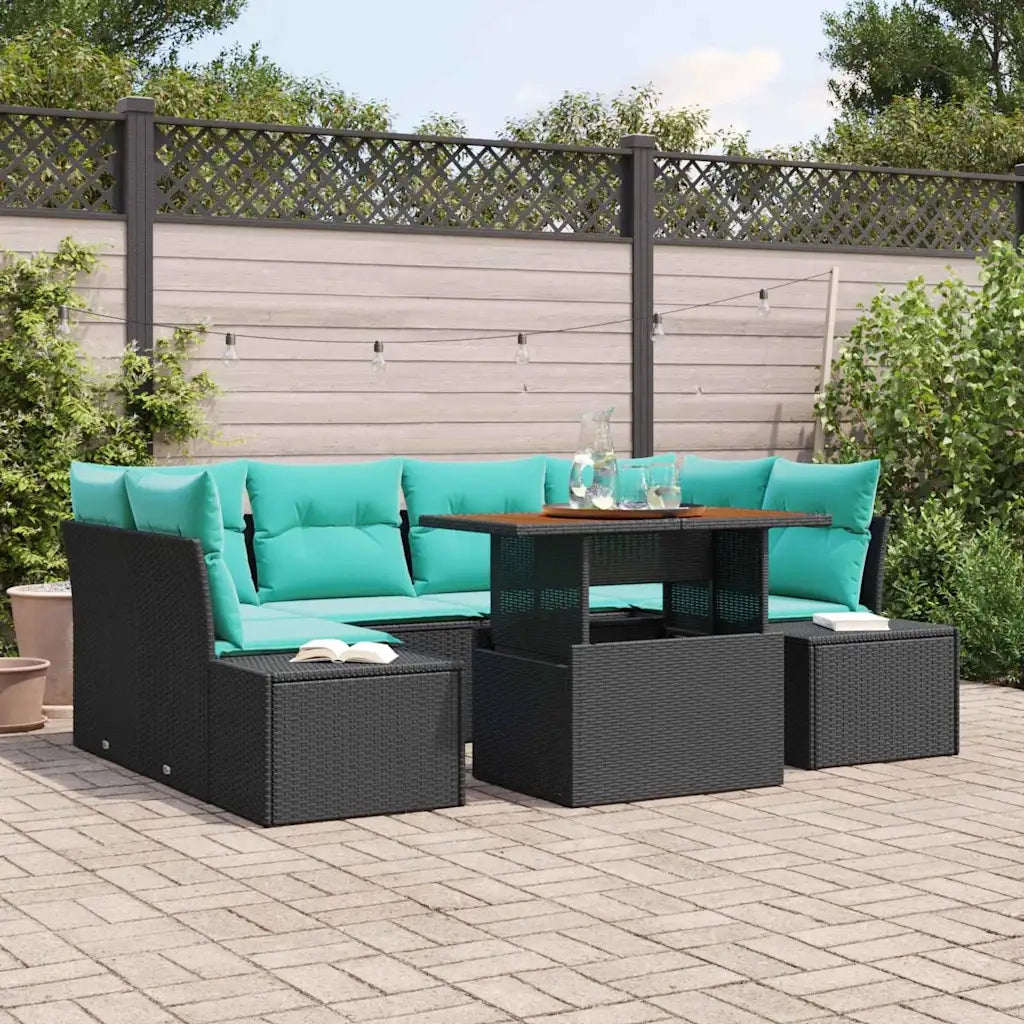 Set Divano da Giardino 7 pz Nero Poly Rattan 3358657