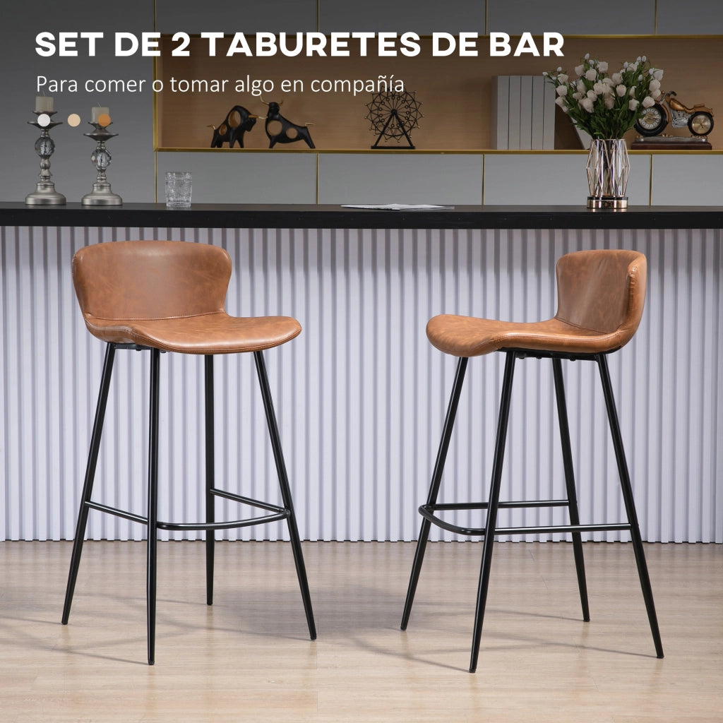 Sgabelli da Bar con Schienale Imbottito ¨C Minimal ¨C Marrone 2 Pezzi