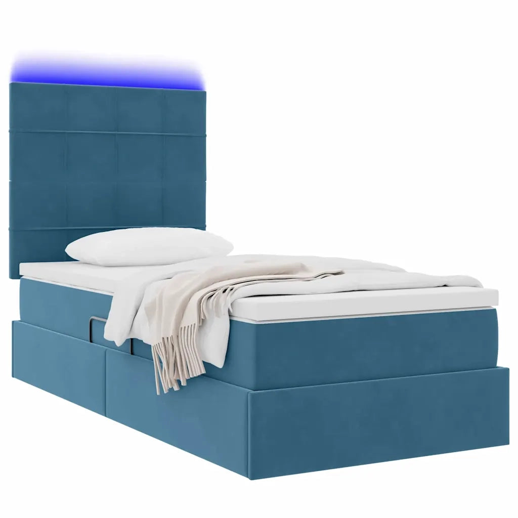 Letto con contenitore e LED Blu Scuro 90 x 190 cm Velluto 3372637