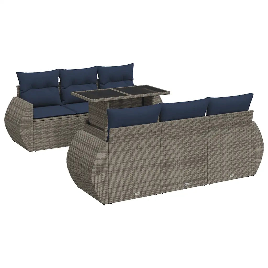 Set Divani da Giardino 7pz con Cuscini Grigio Polyrattan Acacia 3326582