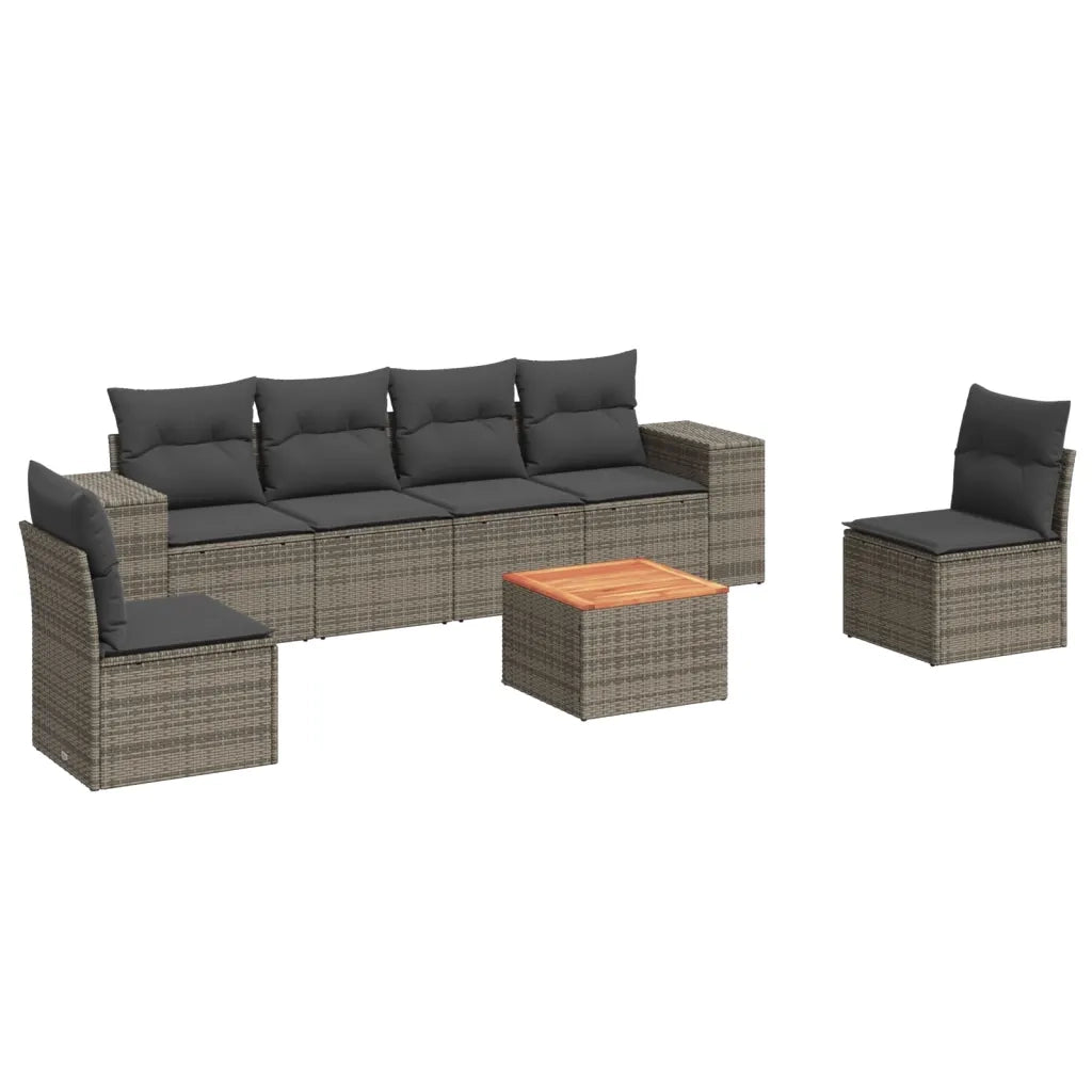 Set Divani da Giardino 7 pz con Cuscini Grigio in Polyrattan 3225395