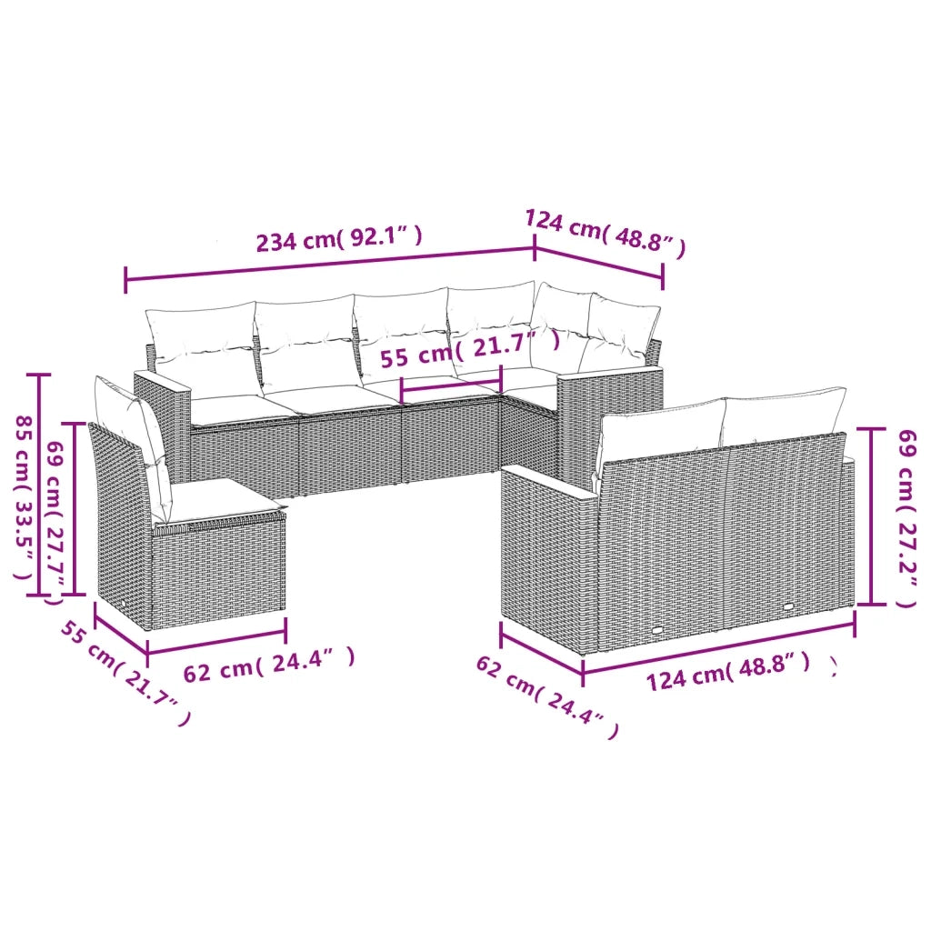 Set Divani da Giardino con Cuscini 8 pz Nero in Polyrattan 3226160