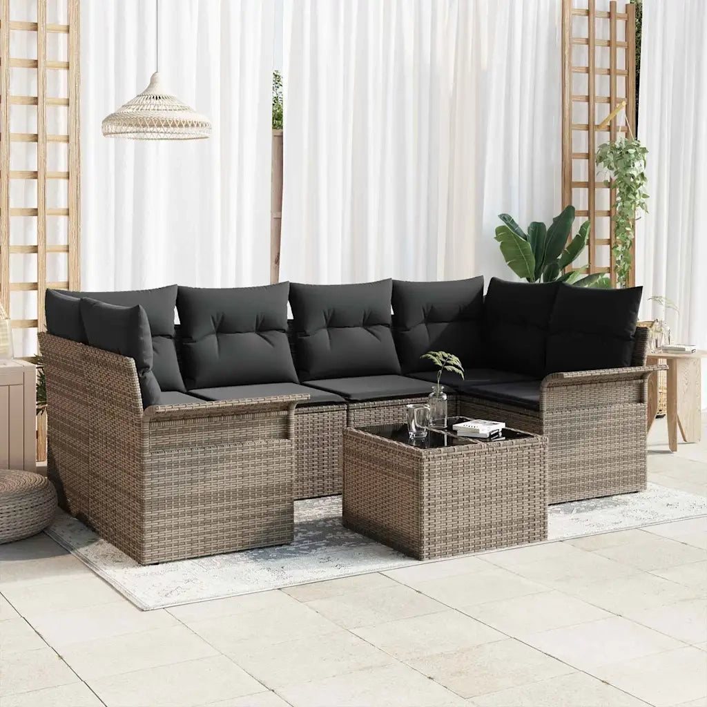 Set Divano da Giardino 7 pcs Grigio Poly Rattan