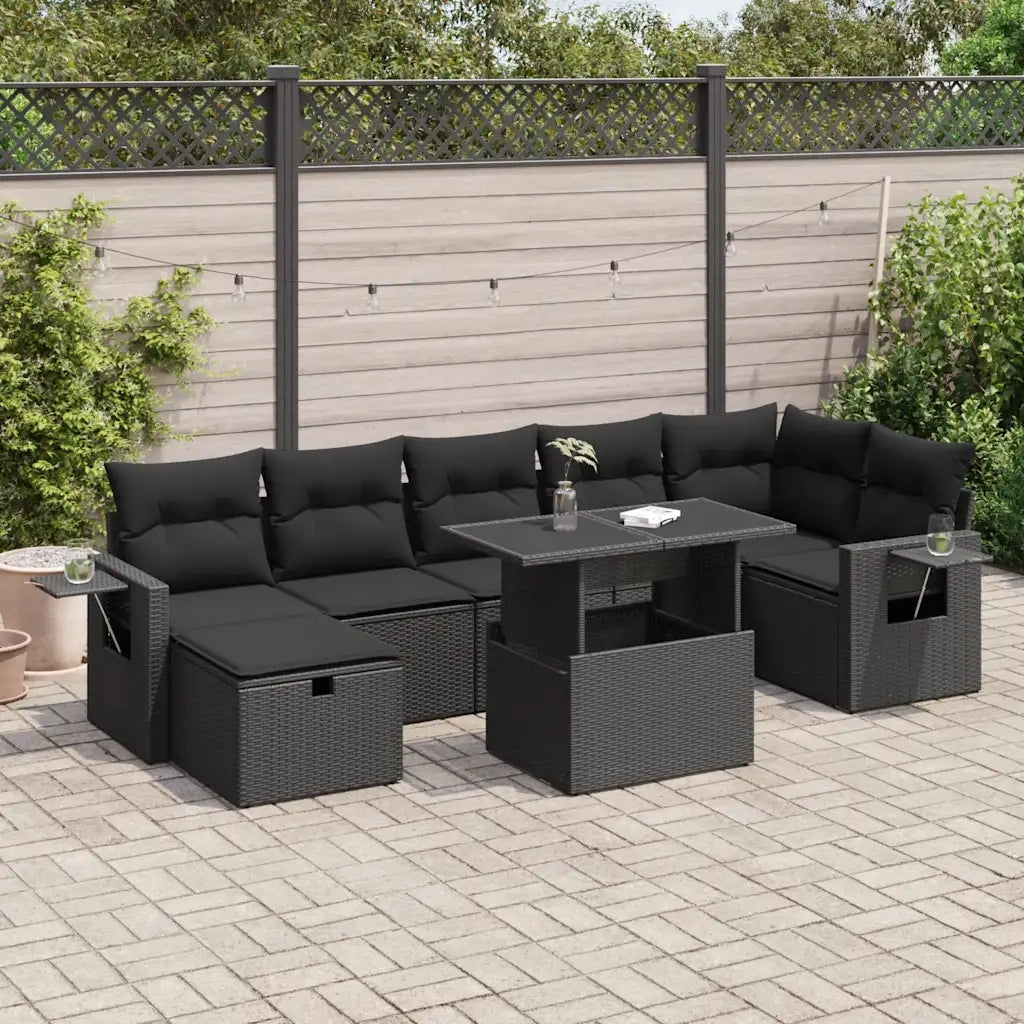 Set Divani da Giardino con Cuscini 8 pz Nero in Polyrattan 3327865