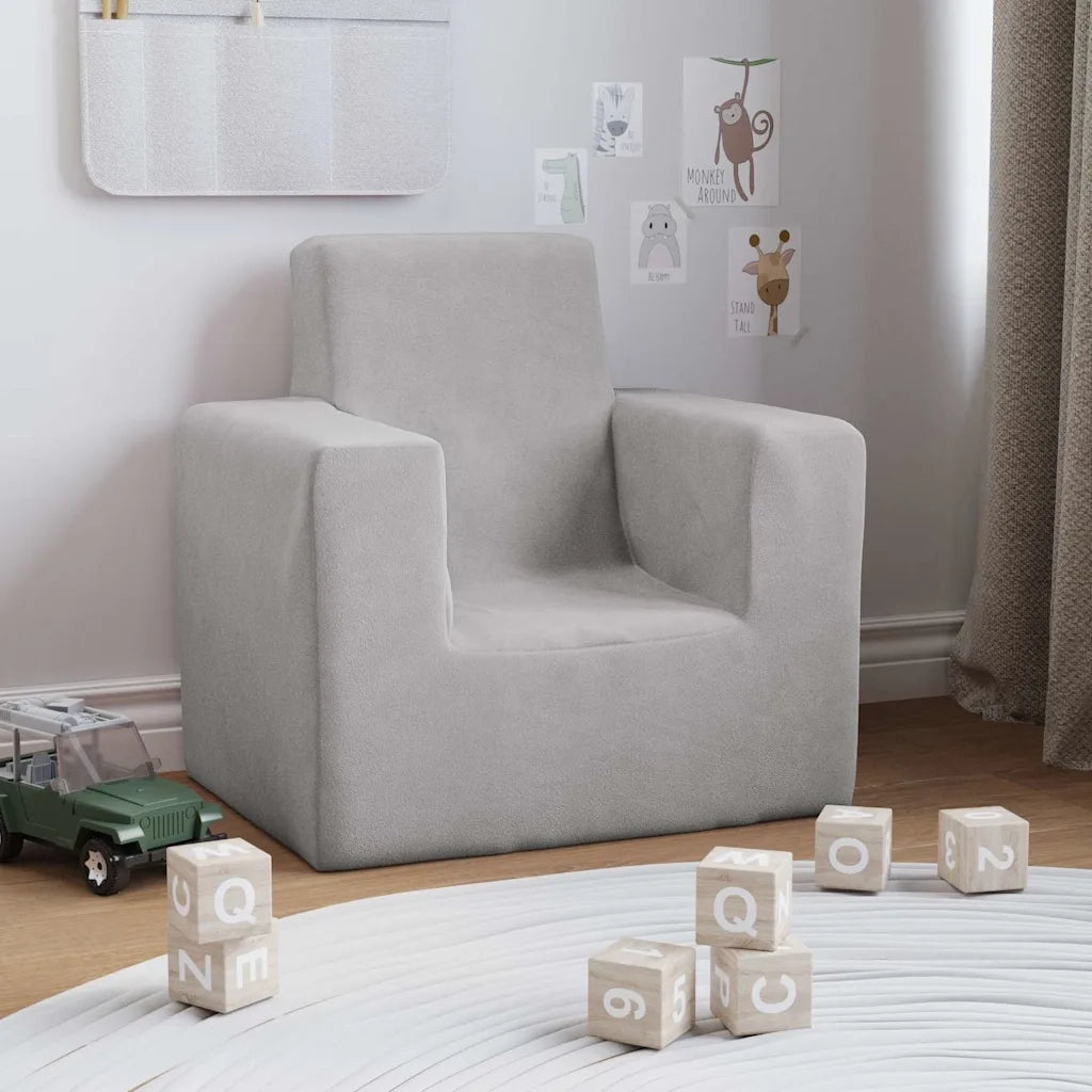 Divano per Bambini-Sofa-Divanetto Grigio Chiaro in Morbido Peluche 244940