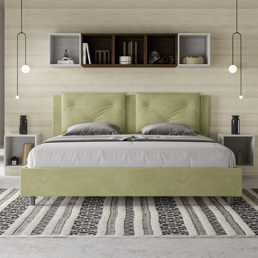 BS COM Letto matrimoniale king size contenitore imbottito 190x190 microfibra tè verde
