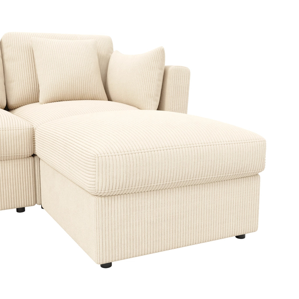 Divano angolare a U 4-6 posti con braccioli regolabili e pouf, in velluto a coste Beige
